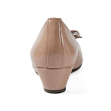 2WAYローウェッジパンプス ピンクベージュ/エナメル