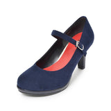 ストームストラップハイヒールパンプス ネイビー/スエード