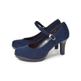 ストームストラップハイヒールパンプス ネイビー/スエード