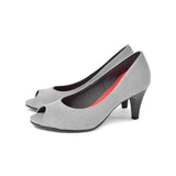 (左右別購入)ラウンドオープントゥハイヒールパンプス グレー/スエード