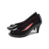 (左右別購入)ラウンドオープントゥハイヒールパンプス ブラック/エナメル