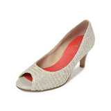 ラウンドオープントゥハイヒールパンプス ナチュラル/メッシュ