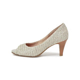 ラウンドオープントゥハイヒールパンプス ナチュラル/メッシュ