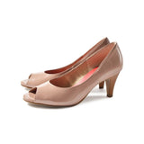 ラウンドオープントゥハイヒールパンプス ピンクベージュ