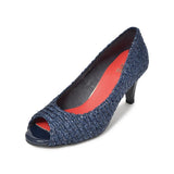 (左右別購入)ラウンドオープントゥハイヒールパンプス ネイビー/メッシュ