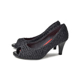 ラウンドオープントゥハイヒールパンプス ブラック/メッシュ