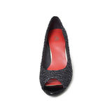 ラウンドオープントゥハイヒールパンプス ブラック/メッシュ