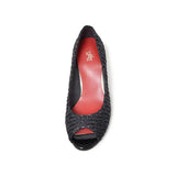 ラウンドオープントゥハイヒールパンプス ブラック/メッシュ