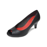 (左右別購入)ラウンドオープントゥハイヒールパンプス ブラック/スムース