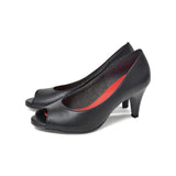 ラウンドオープントゥハイヒールパンプス ブラック/スムース
