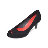 ラウンドオープントゥハイヒールパンプス ブラック/スエード