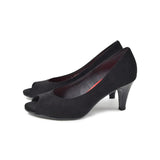 ラウンドオープントゥハイヒールパンプス ブラック/スエード