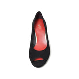 (左右別購入)ラウンドオープントゥハイヒールパンプス ブラック/スエード