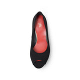 ラウンドオープントゥハイヒールパンプス ブラック/スエード