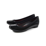 Jレザーヒールバレエシューズ ブラック/エナメル