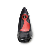 Jレザーヒールバレエシューズ ブラック/エナメル