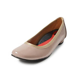 【残り僅か】Jレザーヒールバレエシューズ ピンクベージュ/エナメル