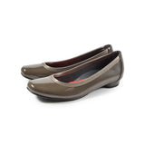 Jレザーヒールバレエシューズ オリーブ/エナメル