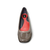 Jレザーヒールバレエシューズ オリーブ/エナメル