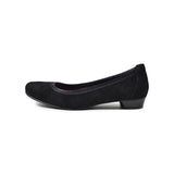 Jレザーヒールバレエシューズ ブラック/スエード