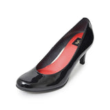 【残り僅か】Jレザーラウンドハイヒールパンプス ブラック/エナメル