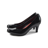 【残り僅か】Jレザーラウンドハイヒールパンプス ブラック/エナメル
