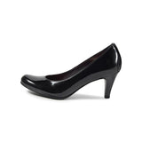 【残り僅か】Jレザーラウンドハイヒールパンプス ブラック/エナメル