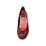 【残り僅か】Jレザーラウンドハイヒールパンプス ワイン