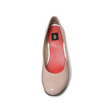 【残り僅か】Jレザーラウンドハイヒールパンプス ピンクベージュ/エナメル