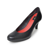 【残り僅か】Jレザーラウンドハイヒールパンプス ブラック/スムース