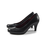 【残り僅か】Jレザーラウンドハイヒールパンプス ブラック/スムース