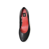 【残り僅か】Jレザーラウンドハイヒールパンプス ブラック/スムース