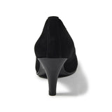 【残り僅か】Jレザーラウンドハイヒールパンプス ブラック/スエード