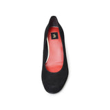 【残り僅か】Jレザーラウンドハイヒールパンプス ブラック/スエード