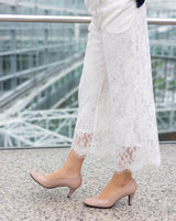 【残り僅か】Jレザーラウンドハイヒールパンプス ピンクベージュ/エナメル