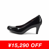 【残り僅か】Jレザーラウンドハイヒールパンプス ブラック/エナメル