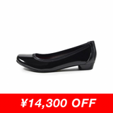 Jレザーヒールバレエシューズ ブラック/エナメル