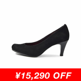 【残り僅か】Jレザーラウンドハイヒールパンプス ブラック/スエード