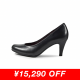 【残り僅か】Jレザーラウンドハイヒールパンプス ブラック/スムース