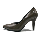 (左右別購入)ビーナスフィットポインテッドVハイヒール オリーブエナメル